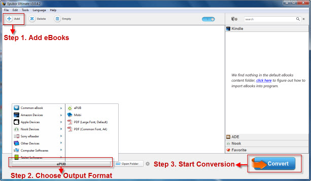 Just click the Kindle tab on the right library panel and select the AZW files you want to convert.